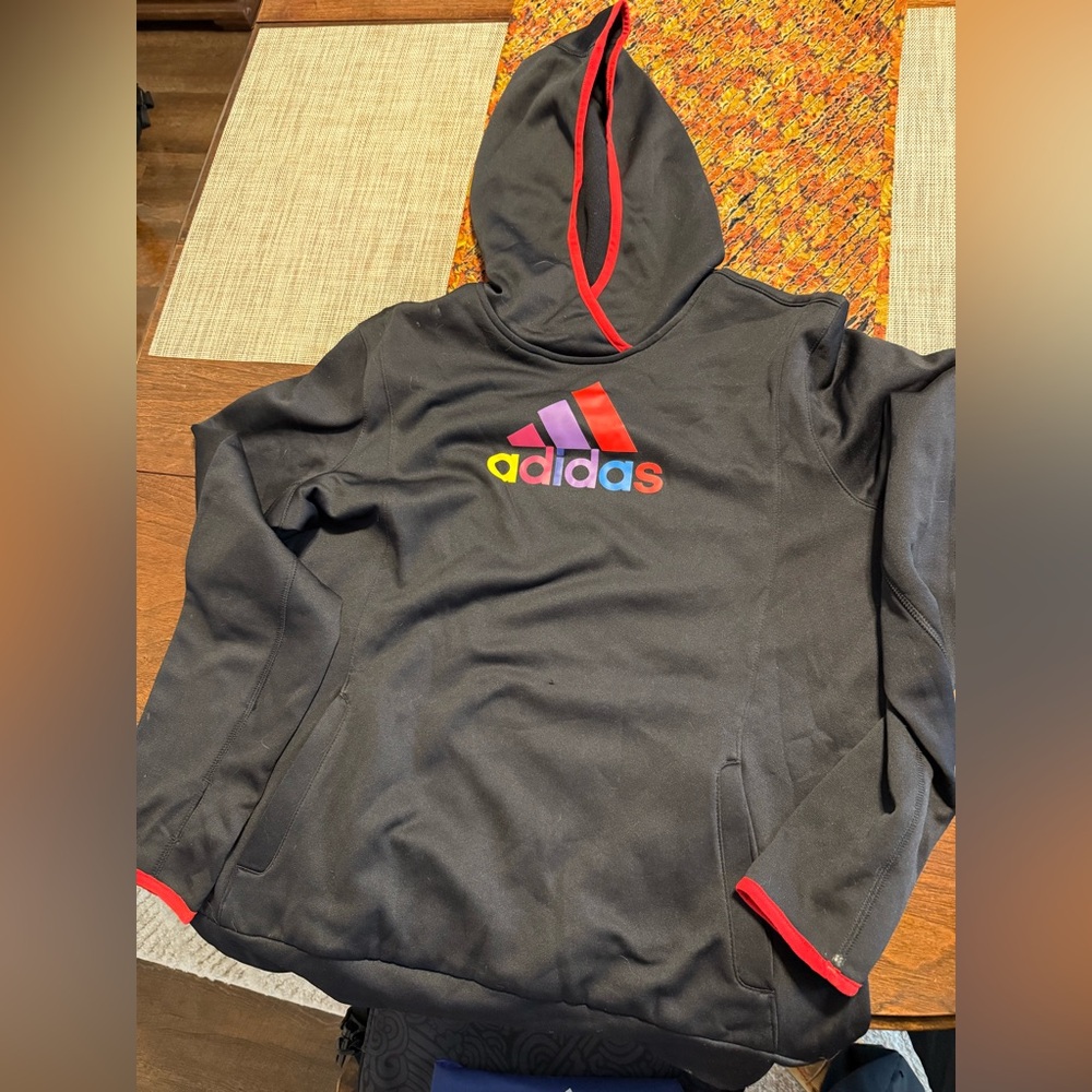 Adidas Black Hoodie with Multicolor Logo
